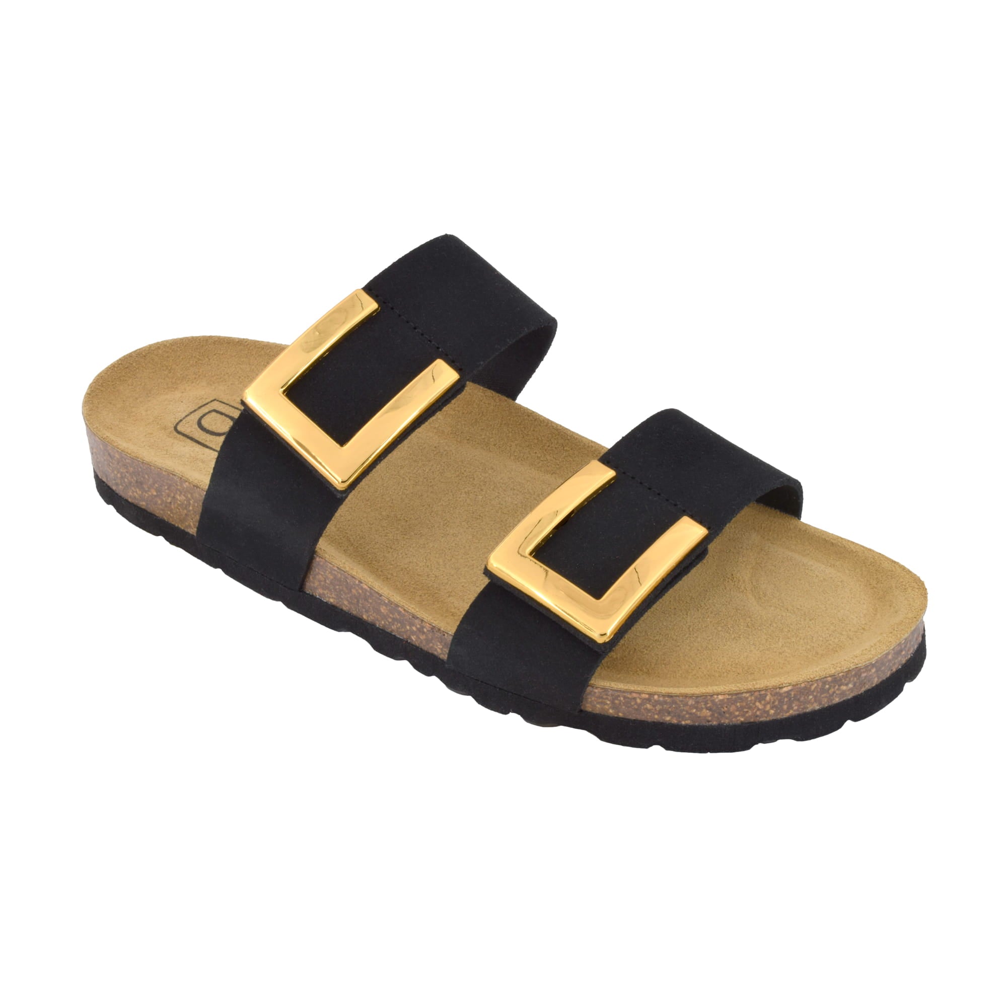 Arabella par Biotime – Sandale en cuir noir avec boucles dorées